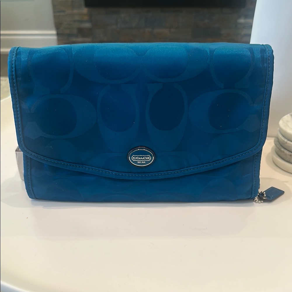 Coach Blue and Tan Travel Accessory Bag